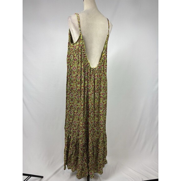 By Anthropologie Maxi Dress Citron Green Pink Floral Paisley Print Large - Picture 1 of 10
